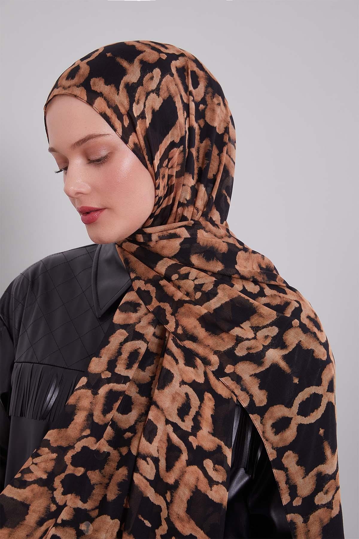 Fivescarf Siyah-Camel Leopar Desen Vivian Şal