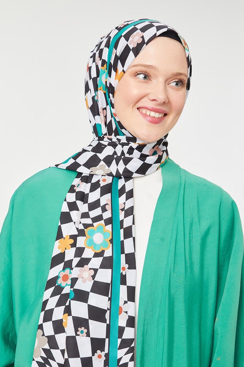 Fivescarf Siyah Çiçek Desen Mono Krep Şal