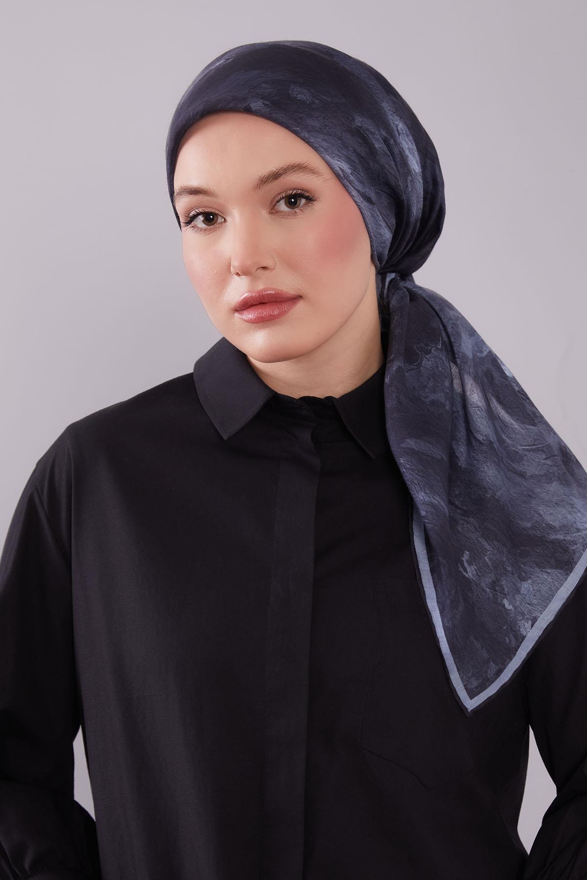 Fivescarf Siyah Dalga Desen Silk Coton Eşarp
