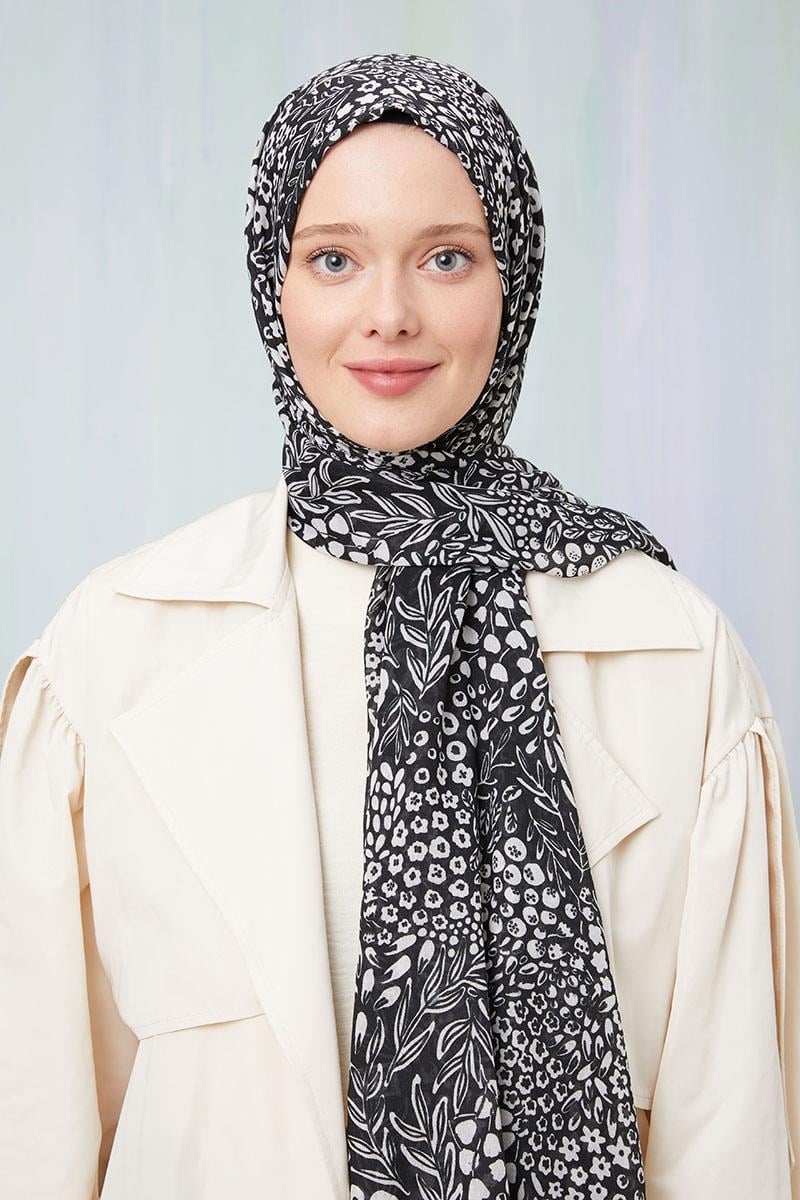 Fivescarf Siyah Desenli Cotton Şal