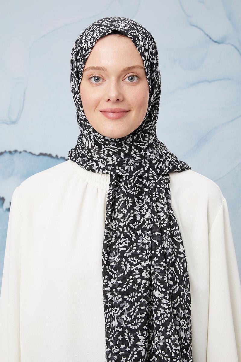 Fivescarf Siyah Desenli Cotton Şal