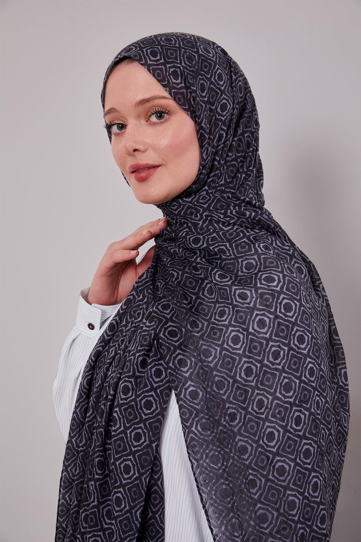 Fivescarf Siyah-Gri Karo Desenli Craze Comfort Şal