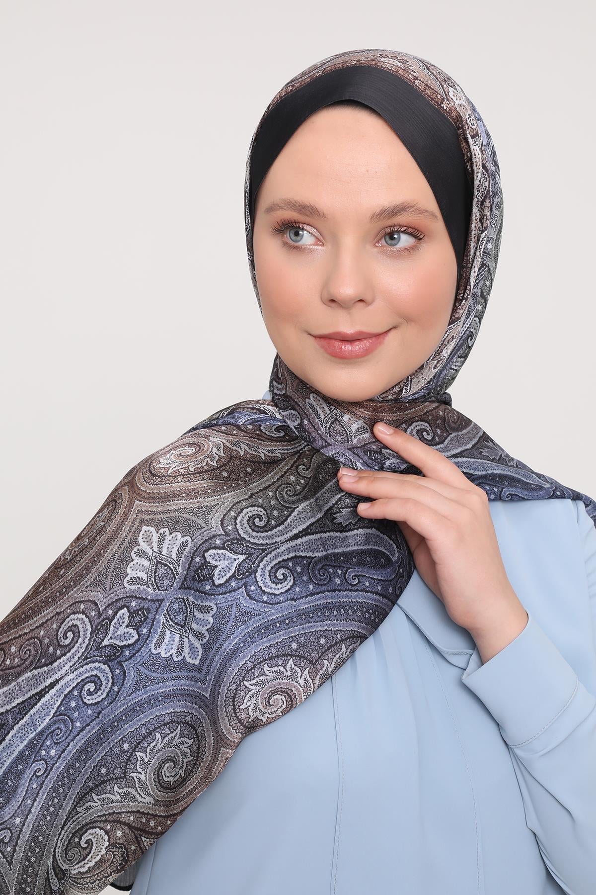Fivescarf Siyah-Mavi Gölgeli Desen Brand Şal