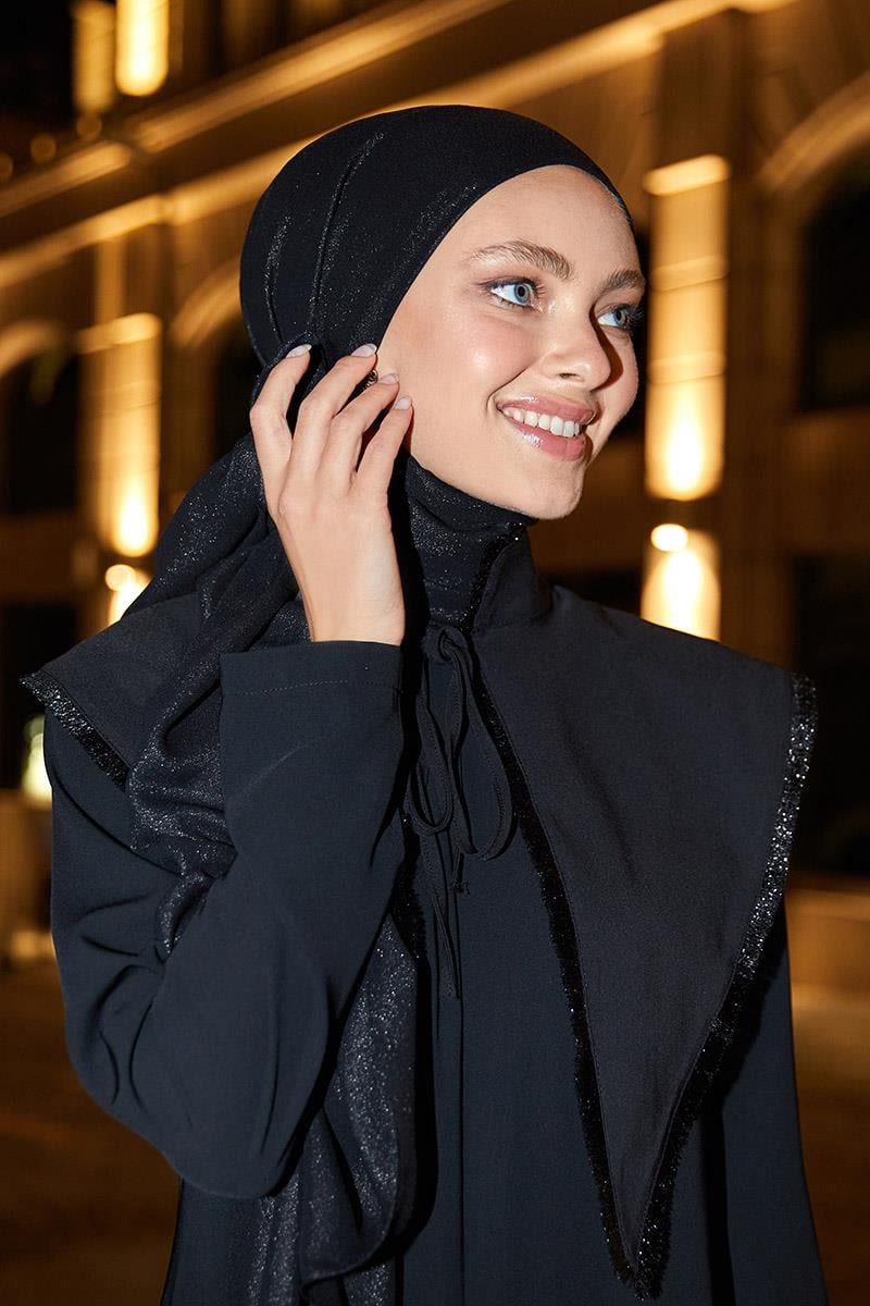Fivescarf Siyah Simli Otto Abiye Şal