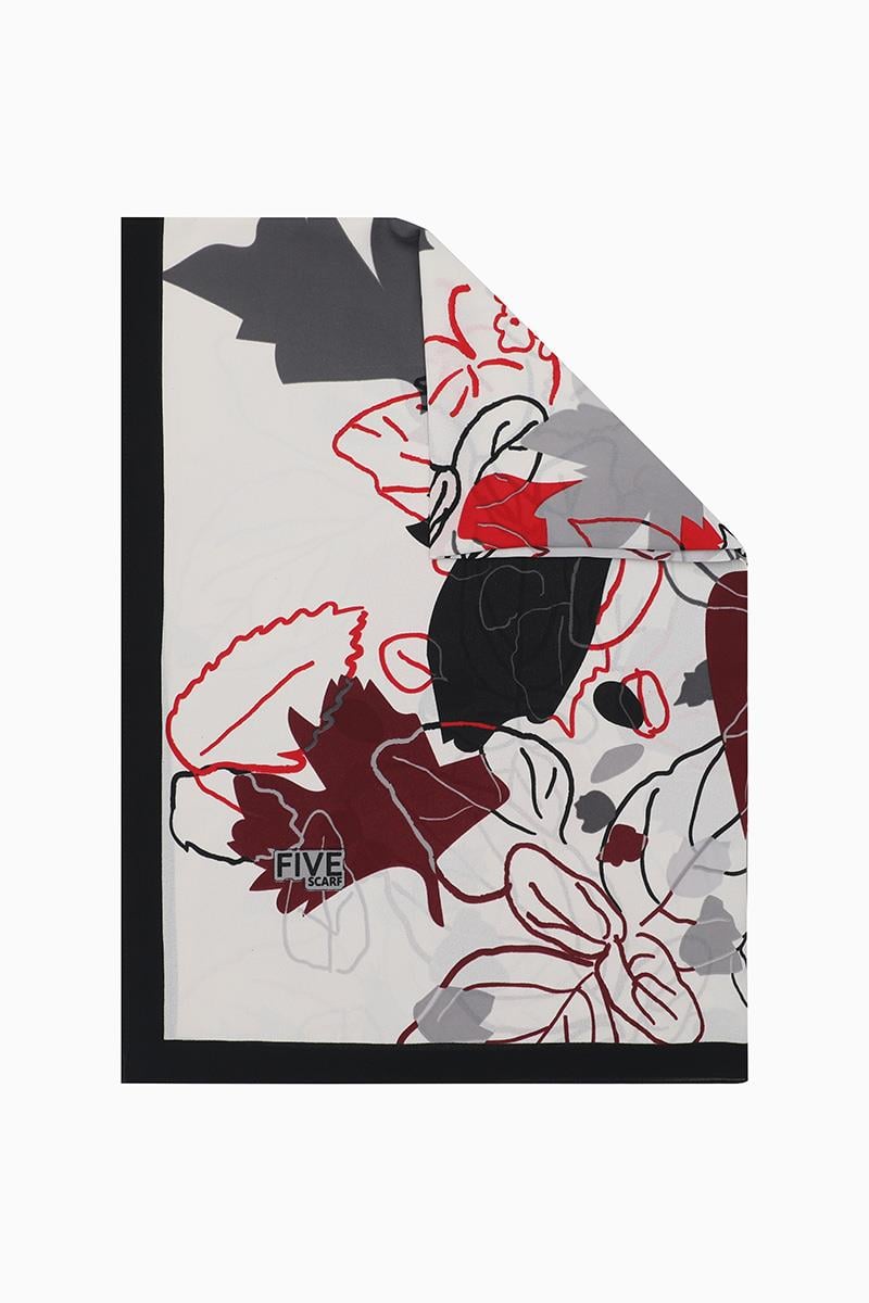Fivescarf Siyah Yaprak Desen Krep Şal