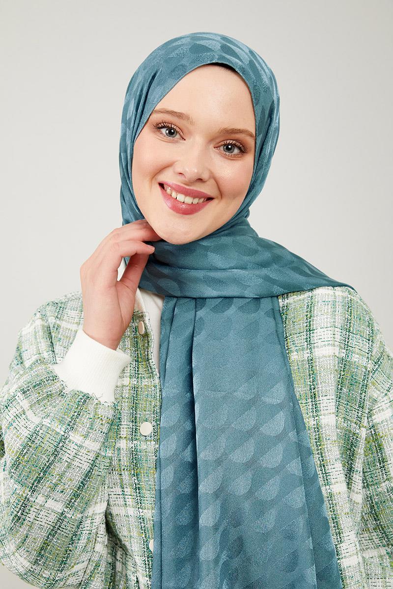 Fivescarf Su Yeşili Ay Desen Jakarlı Elegance Şal