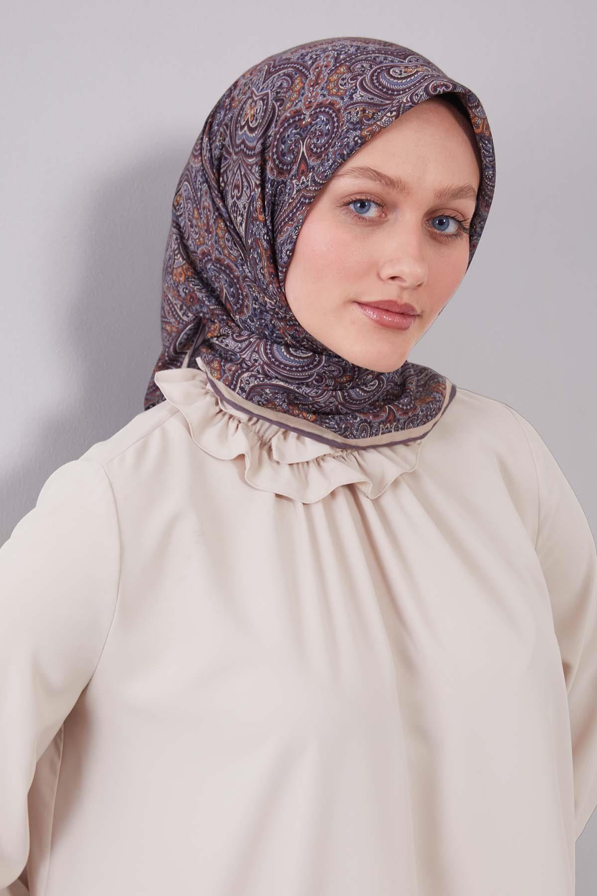Fivescarf Sütlü Kahve Etnik Desen Silk Cotton Eşarp