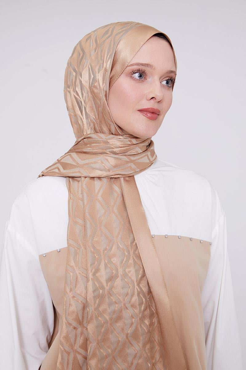 Fivescarf Sütlü Kahve Üçgen Desen Deluxe Devore Şal