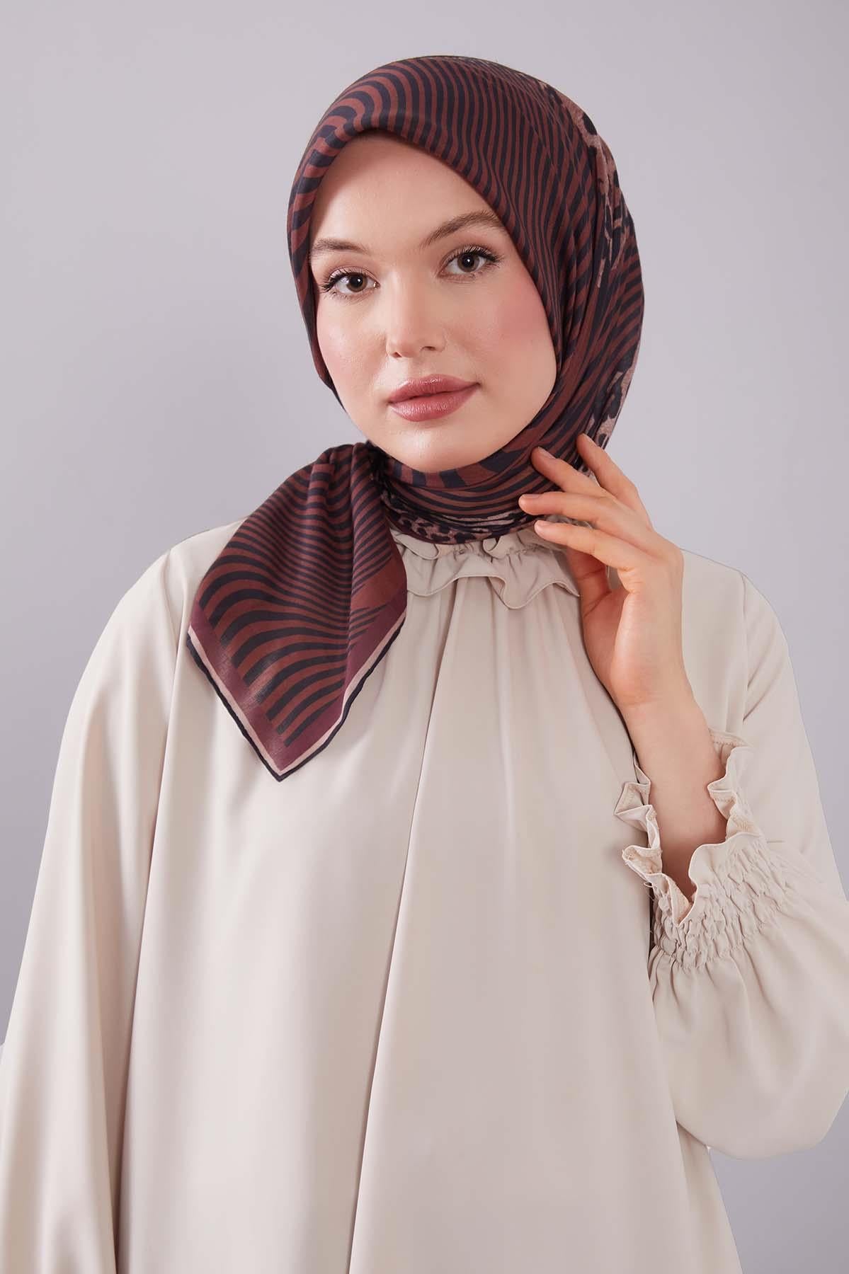 Fivescarf Taba Leopar Desen Silk Coton Eşarp