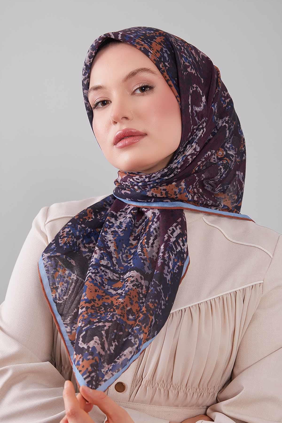 Fivescarf Taba Mozaik Desen Silk Coton Eşarp