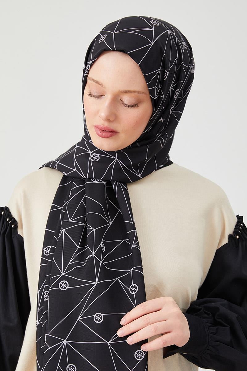 Fivescarf Taş Geometrik Desen Violet Medine İpeği Şal