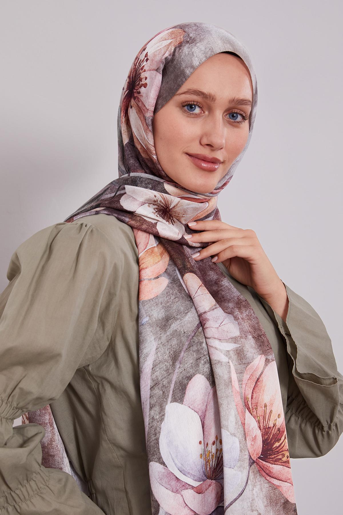 Fivescarf Taş Lale Desen Vual İpek Şal