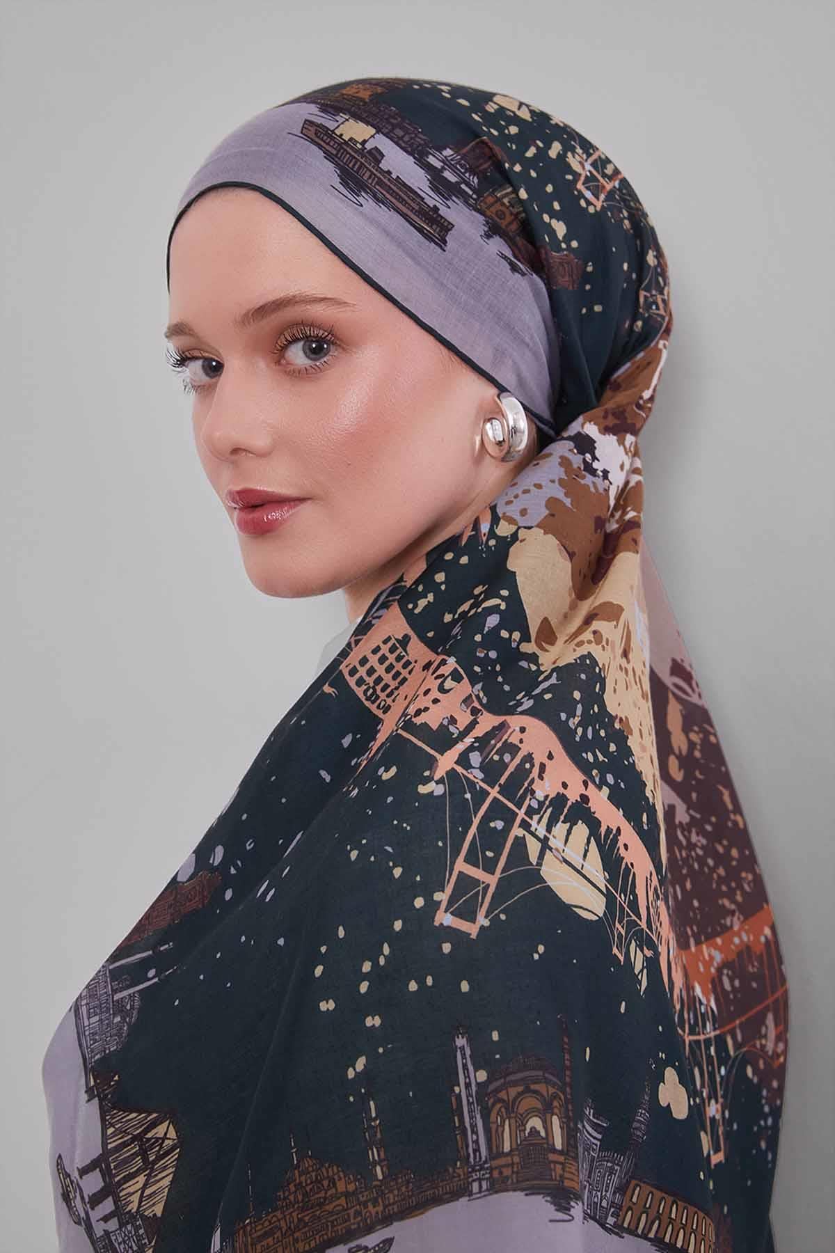 Fivescarf Taş Manzara Desen Silk Coton Eşarp