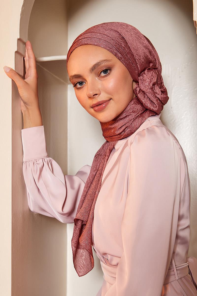Fivescarf Toz Pembe Elmas Abiye Şal