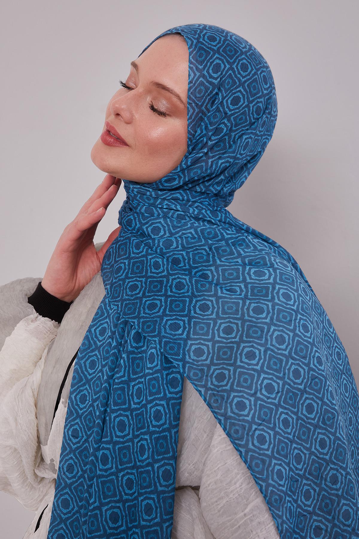 Fivescarf Turkuaz Karo Desenli Craze Comfort Şal