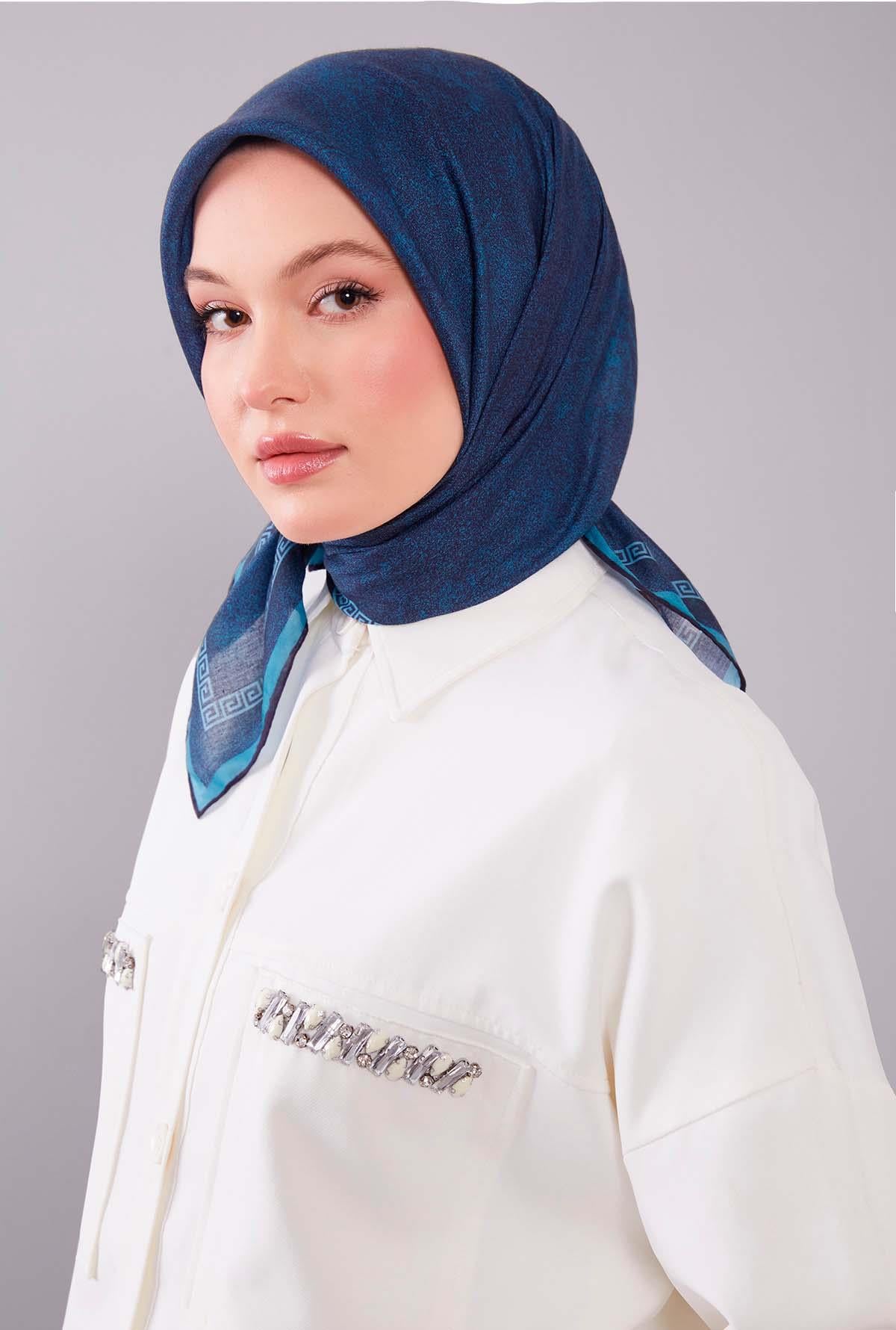 Fivescarf Turkuaz Kenar Motifli Silk Cotton Eşarp