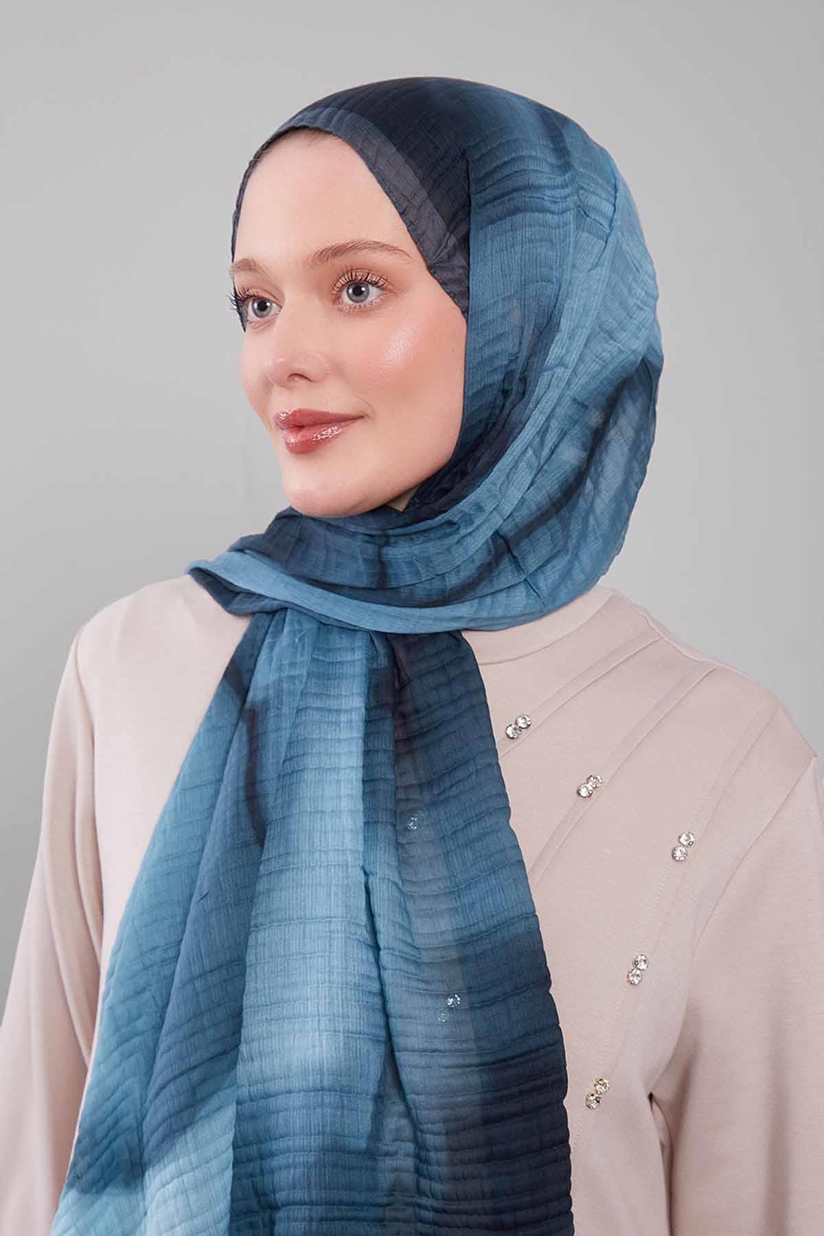 Fivescarf Turkuaz Soyut Cotton Müslin Şal