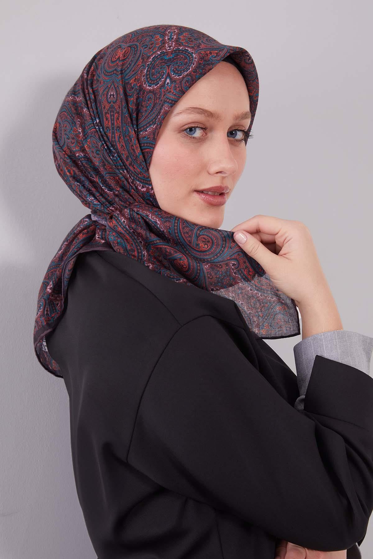 Fivescarf Turuncu Etnik Desen Silk Cotton Eşarp