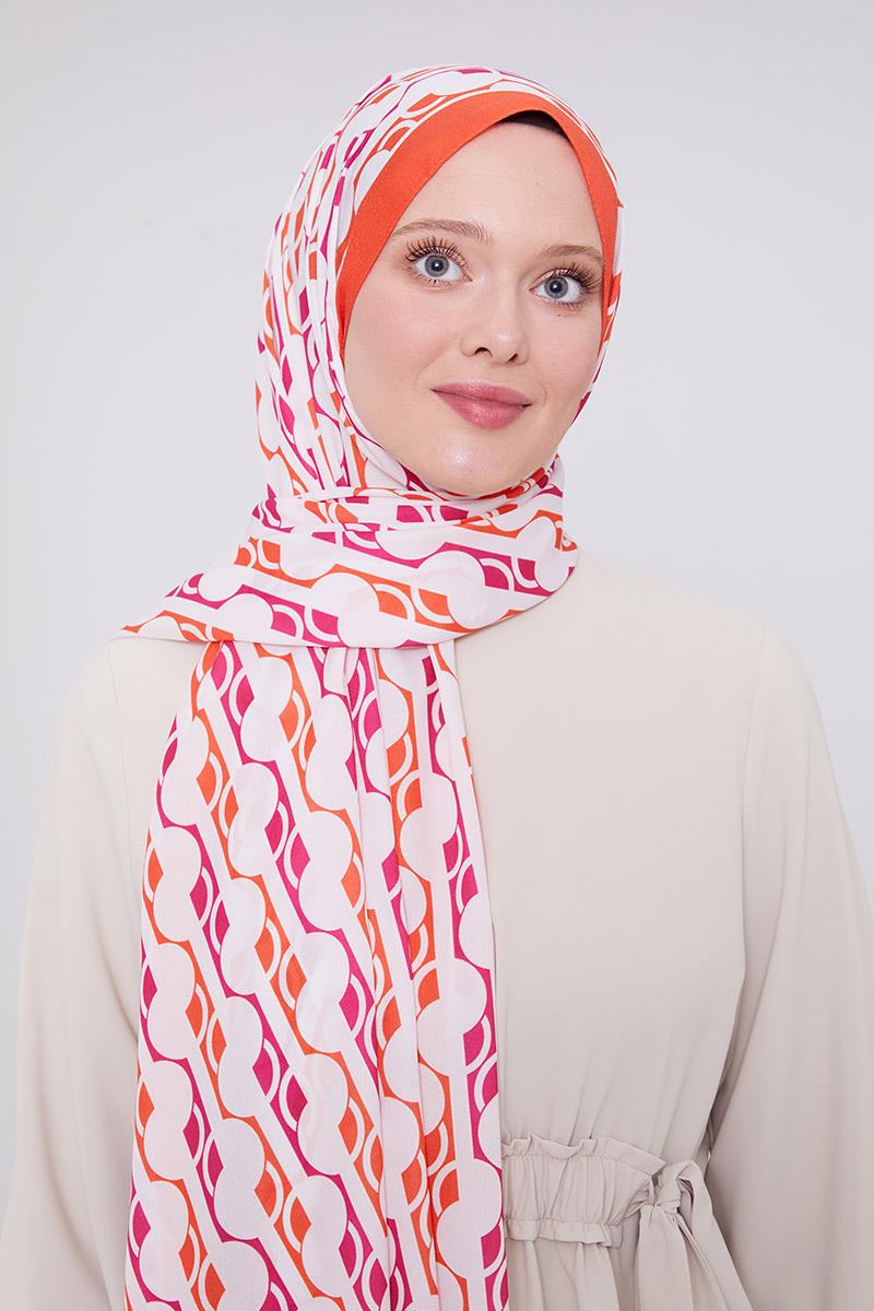 Fivescarf Turuncu Geometrik Desen Mono Şal