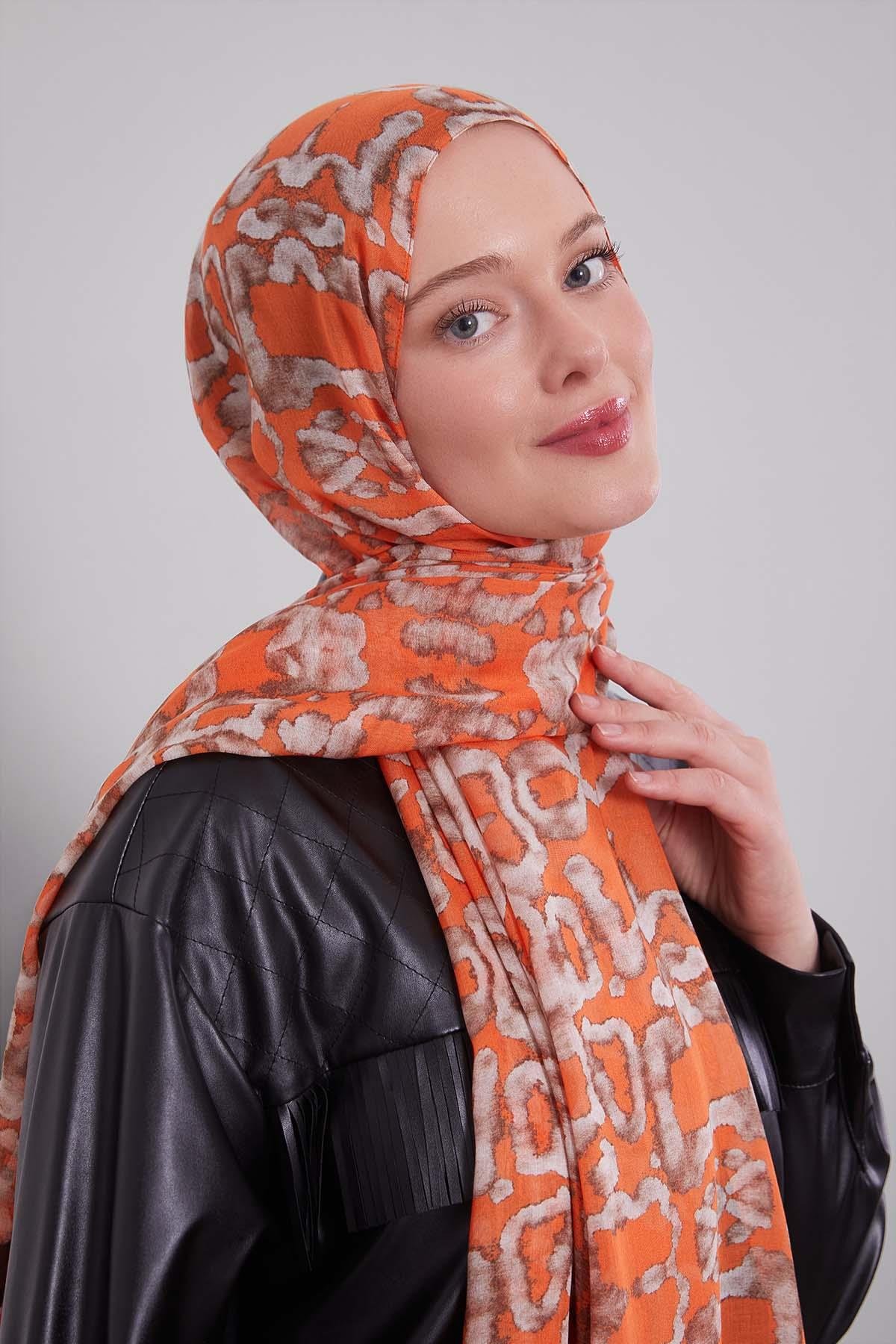 Fivescarf Turuncu Leopar Desen Vivian Şal