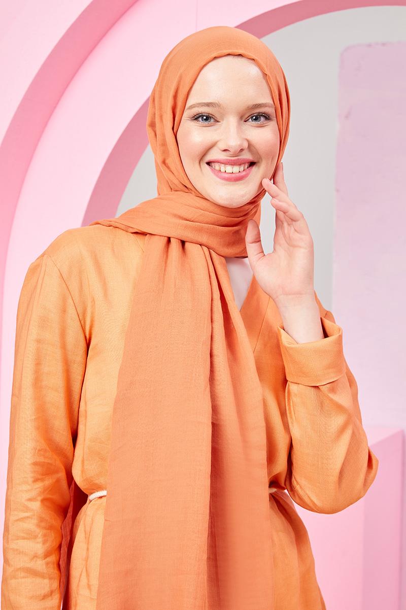Fivescarf Turuncu Olay Pamuk Şal