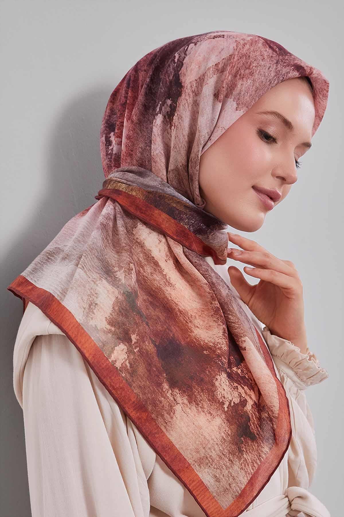 Fivescarf Turuncu Soyut Desen Silk Coton Eşarp