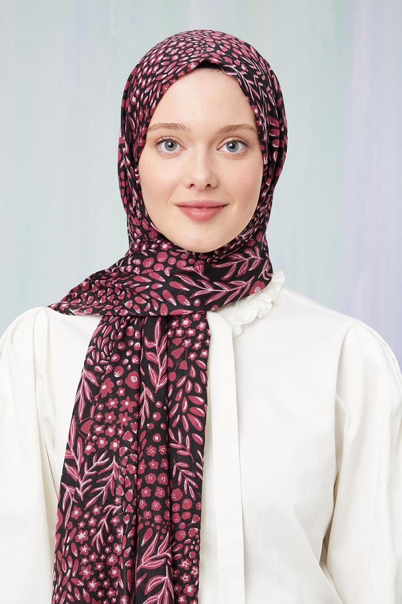 Fivescarf Vişne Desenli Cotton Şal