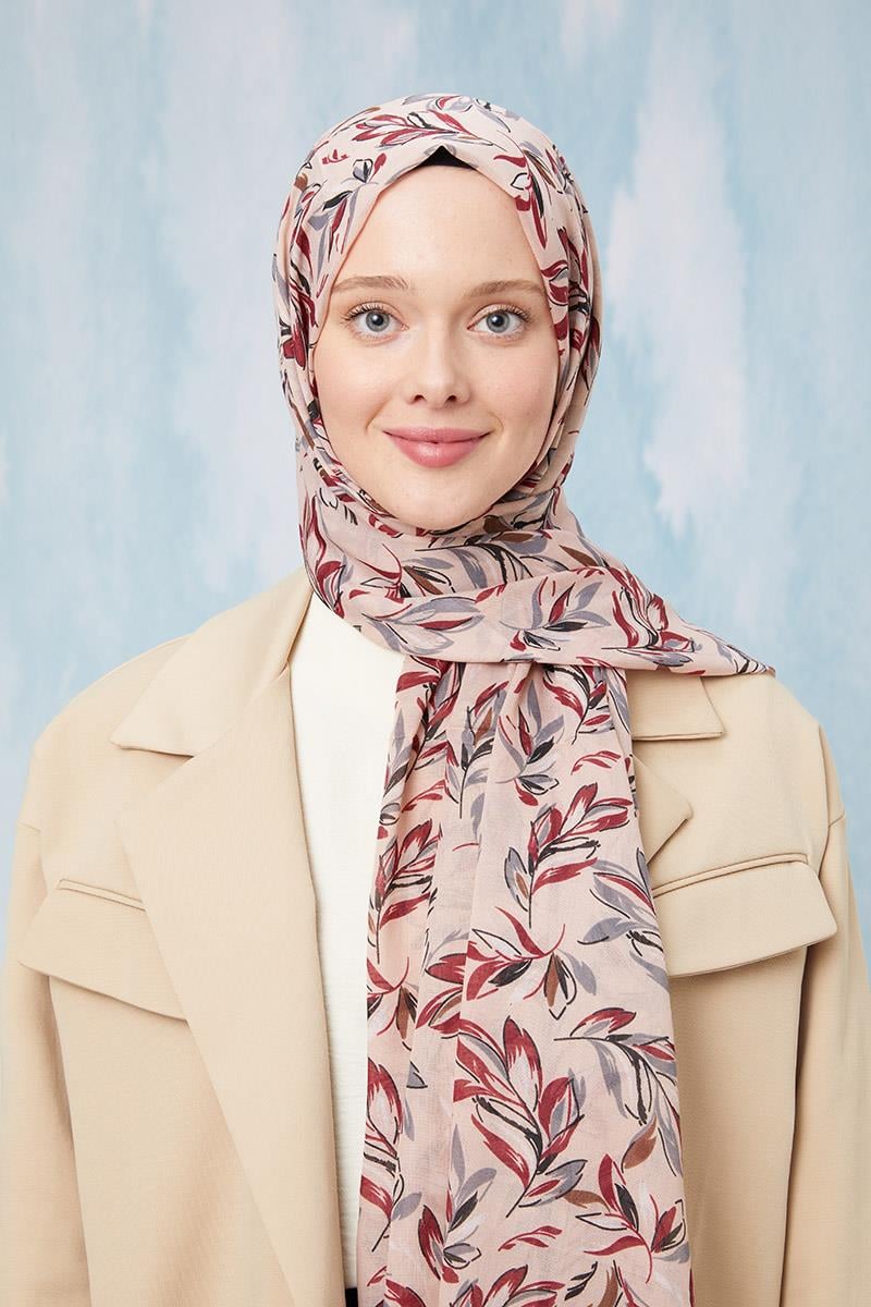 Fivescarf Vişne Desenli Cotton Şal