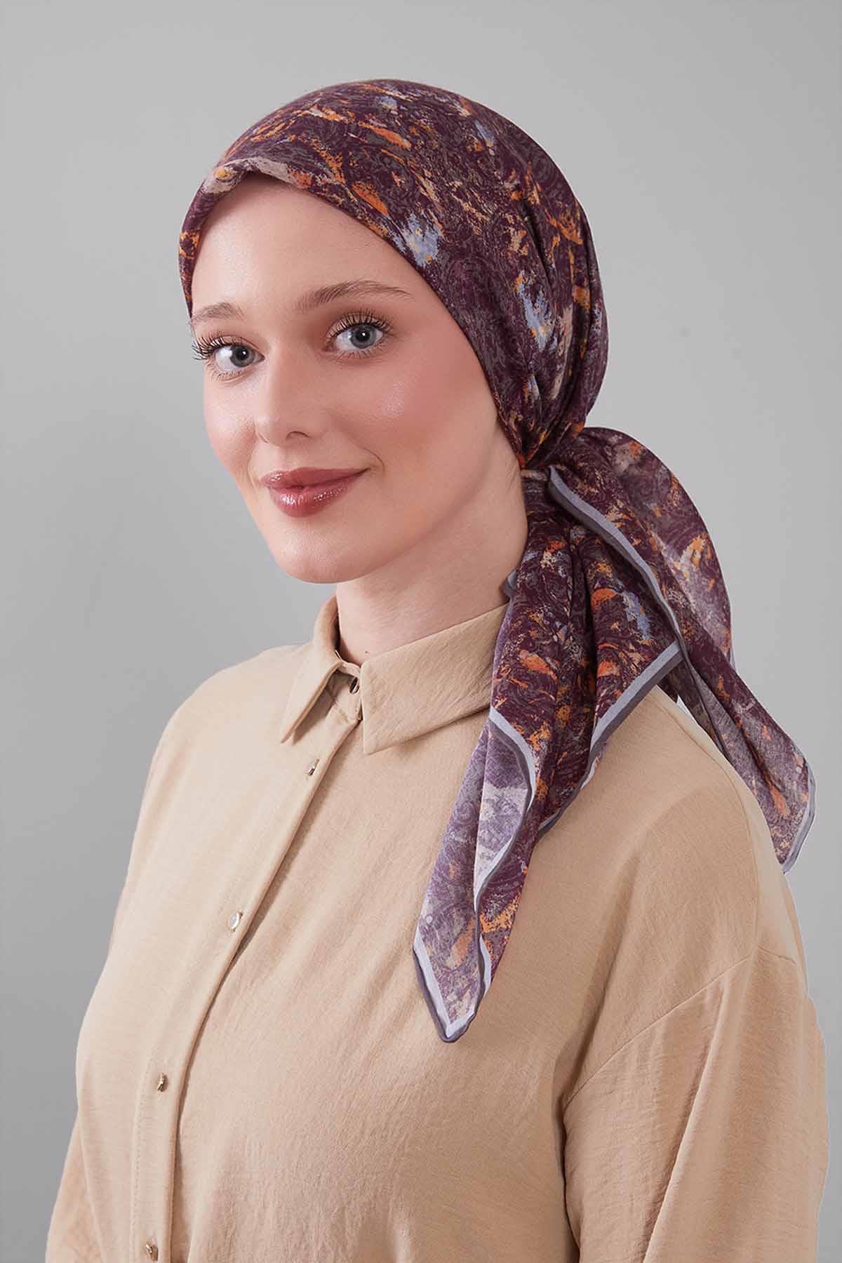 Fivescarf Vizon Retro Çiçek Desen Silk Coton Eşarp
