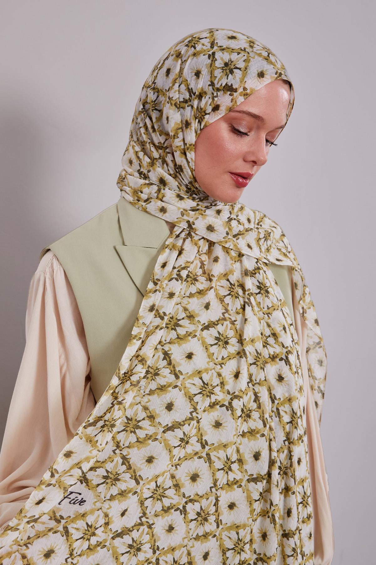 Fivescarf Yağ Yeşili Kar Tanesi Desenli Craze Comfort Şal