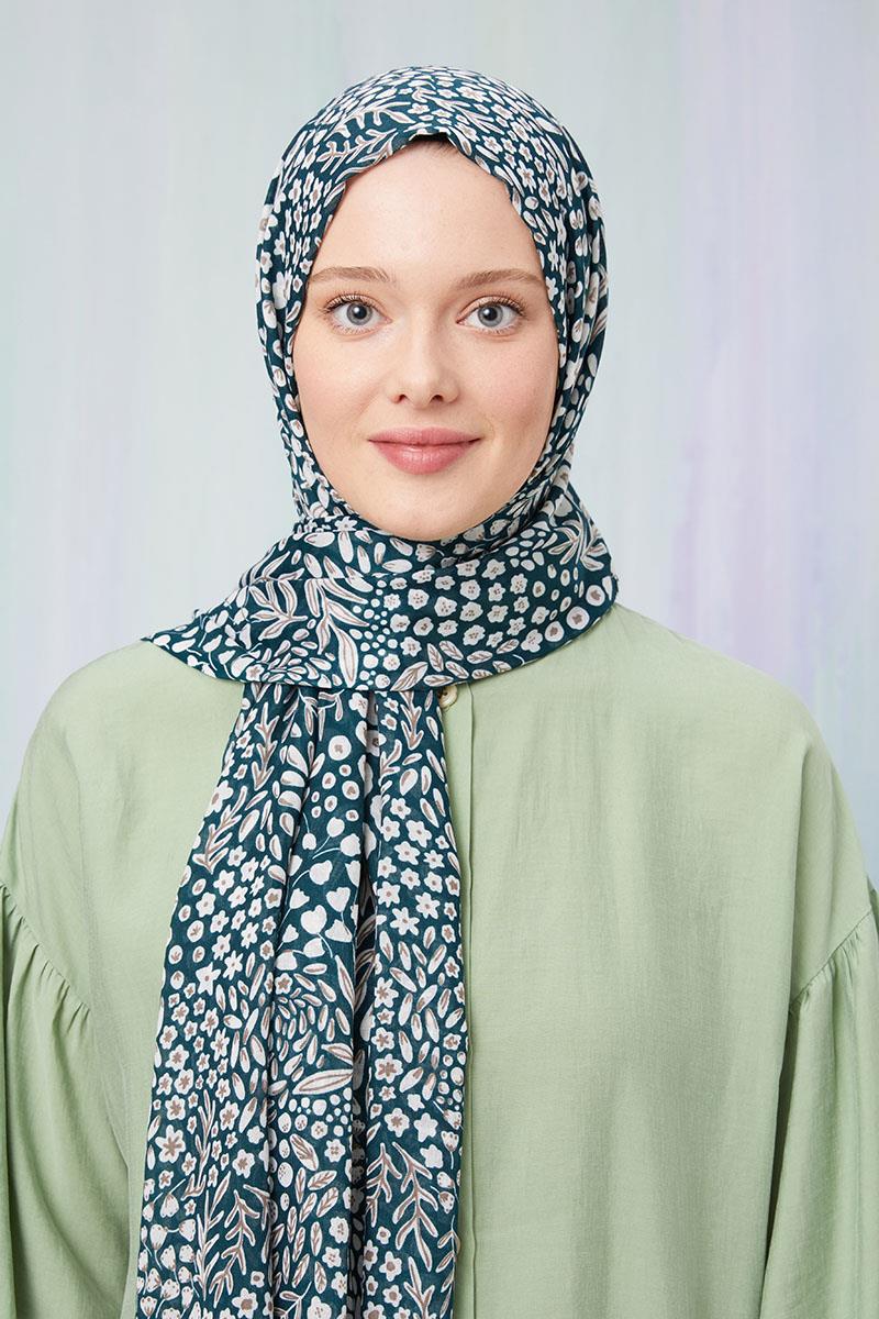 Fivescarf Yeşil Desenli Cotton Şal