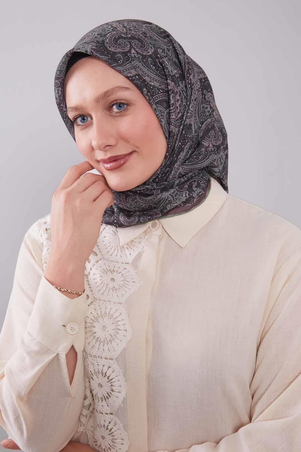 Fivescarf Yeşil Etnik Desen Silk Cotton Eşarp