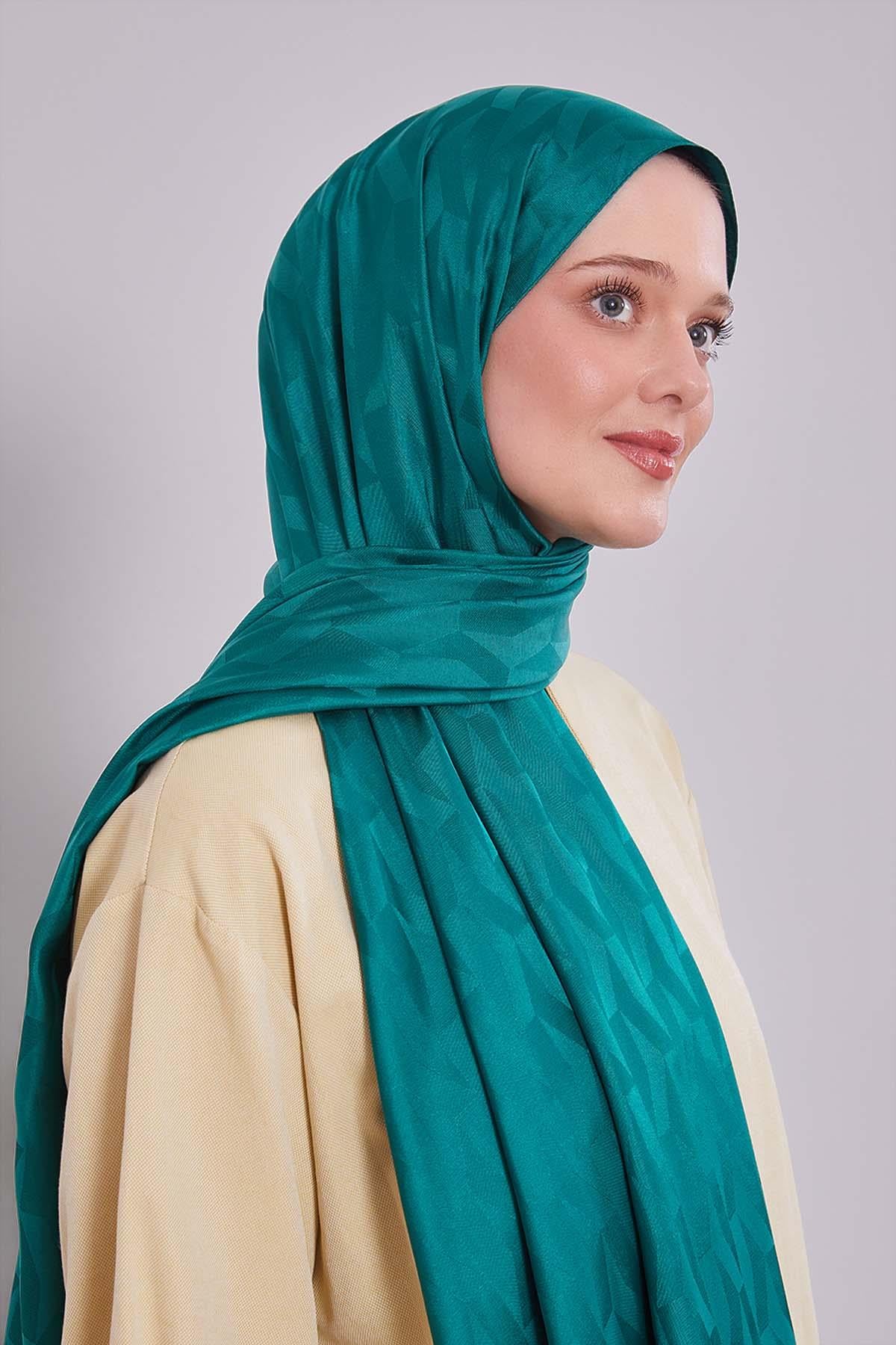 Fivescarf Yeşil Geometrik Desen Jakar Şal