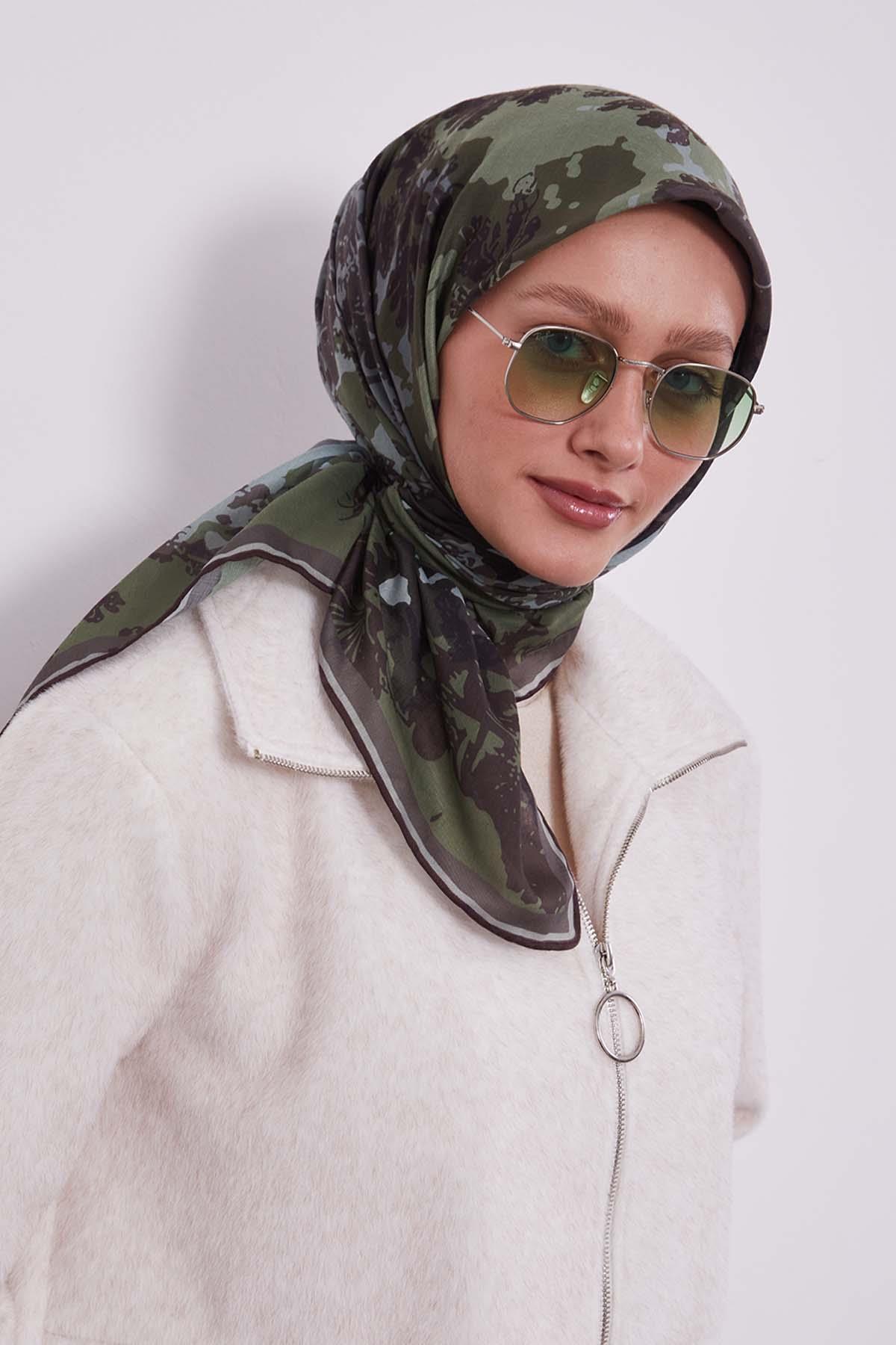 Fivescarf Yeşil Karışık Desen Silk Coton Eşarp