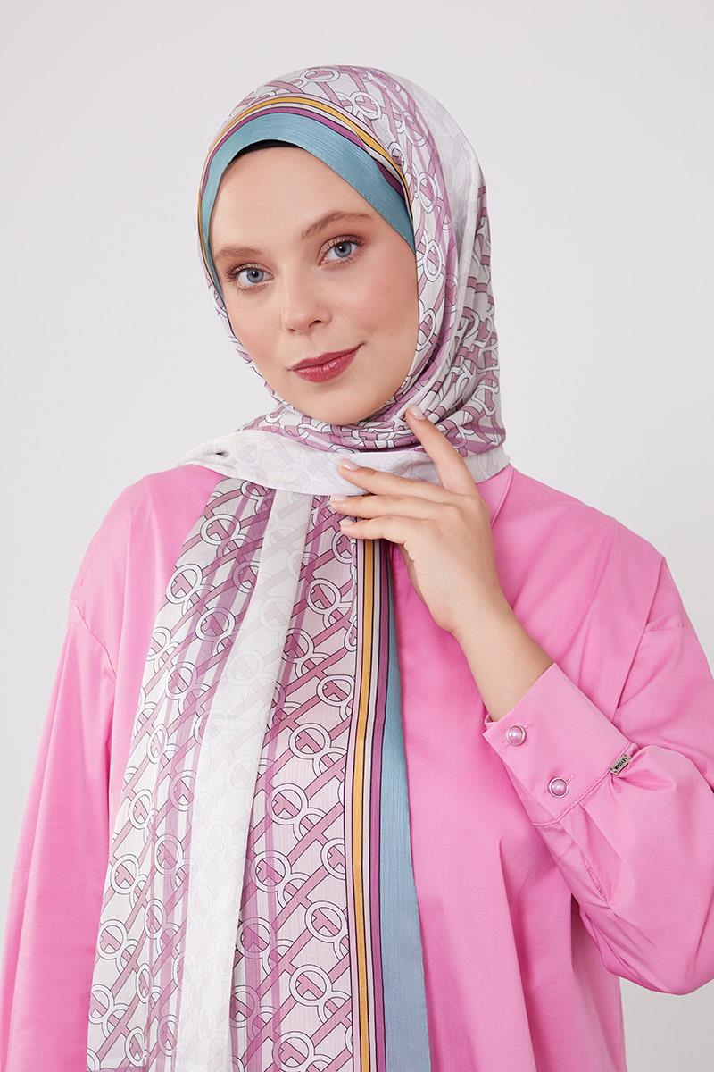 Fivescarf Yosun Yeşili Şeritli Halka Desen Brand Şal
