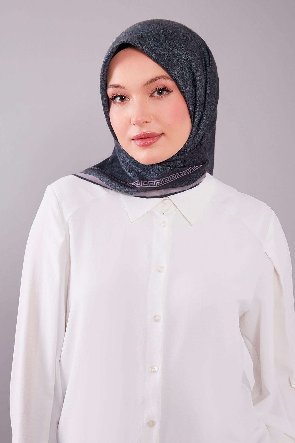 Fivescarf Zümrüt Kenar Motifli Silk Cotton Eşarp