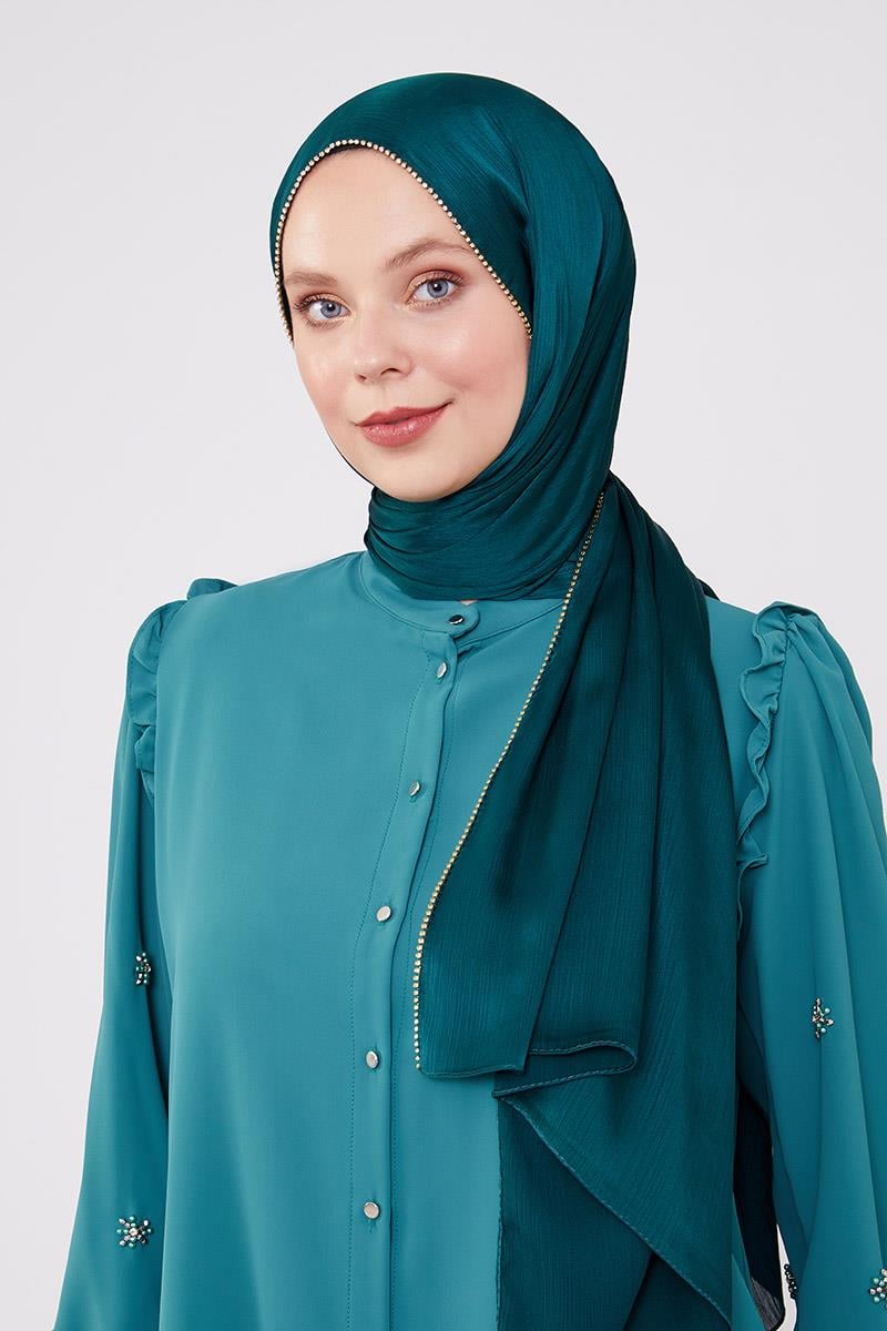 Fivescarf Zümrüt Yanları Taş Şeritli Brilant Şal