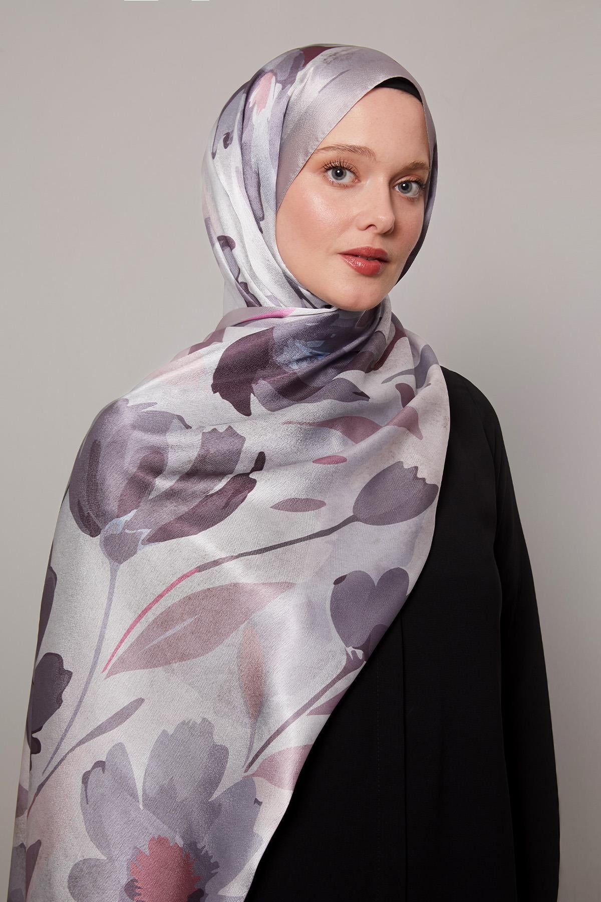 Fivescarf A.Pudra Somut Çiçek Desenli Vual İpek Şal