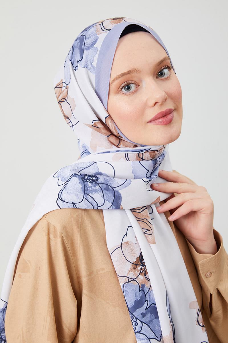 Fivescarf A.Lila Gül Desen Violet Medine İpeği Şal