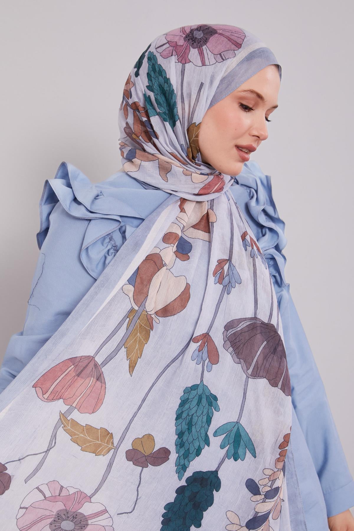 Fivescarf A.Gri Büyük Çiçek Desenli Craze Comfort Şal