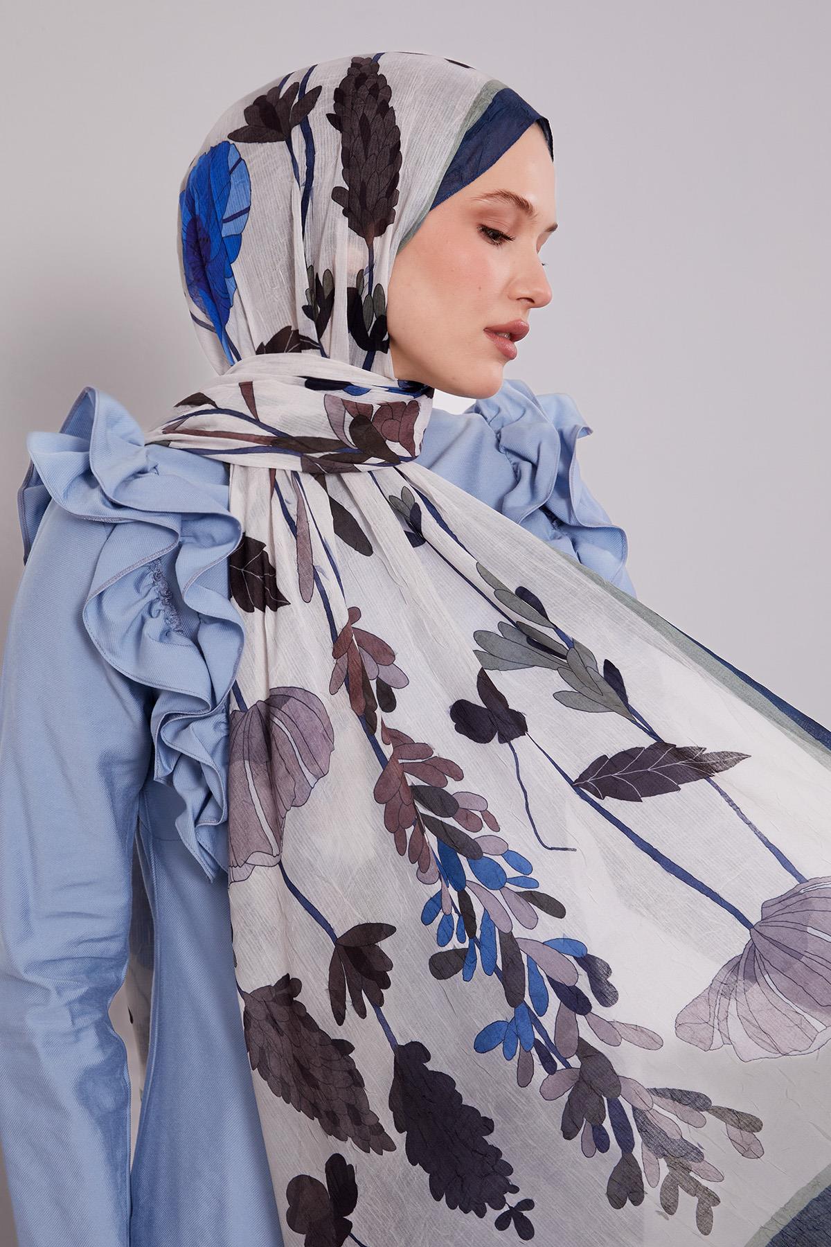 Fivescarf A.Lacivert Büyük Çiçek Desenli Craze Comfort Şal