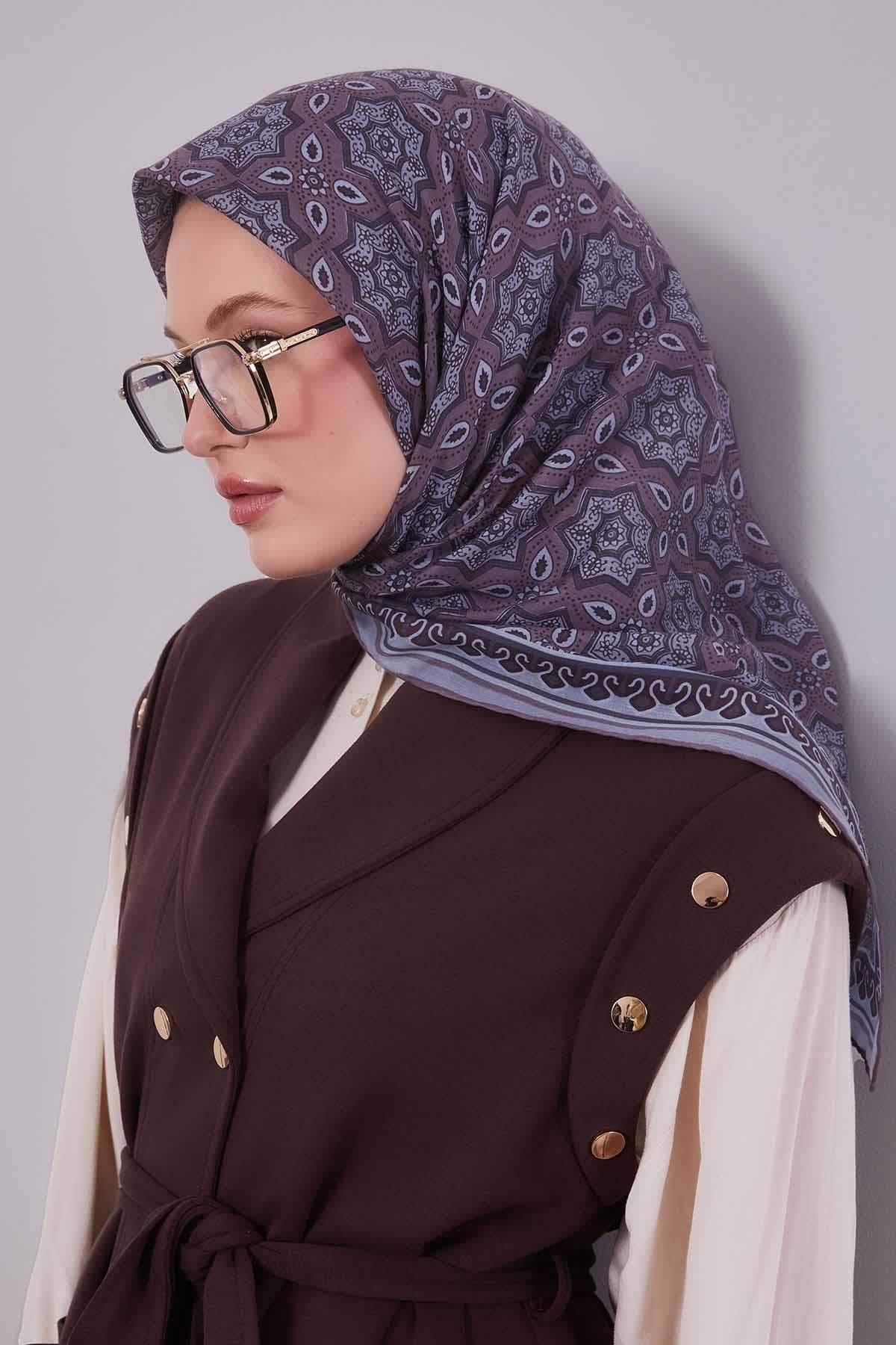Fivescarf A.Mavi Motif Desen Silk Coton Eşarp