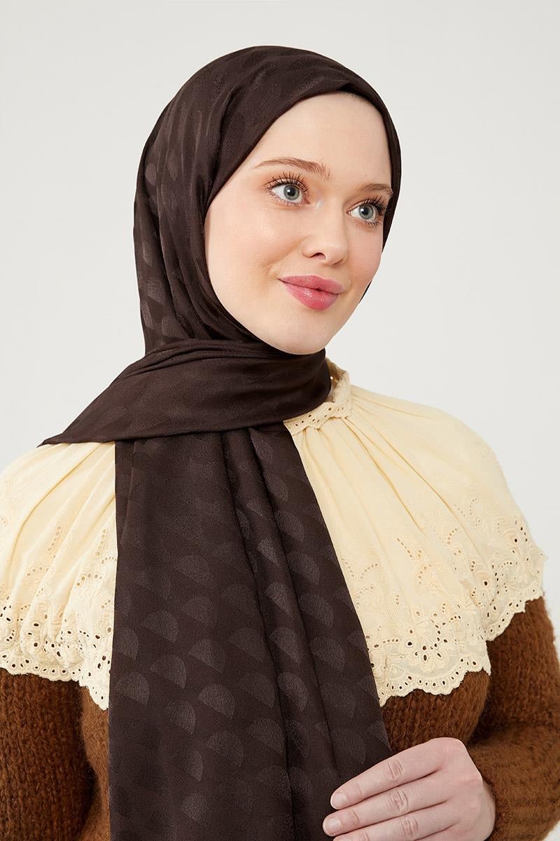 Fivescarf Acı Kahve Ay Desen Jakarlı Elegance Şal