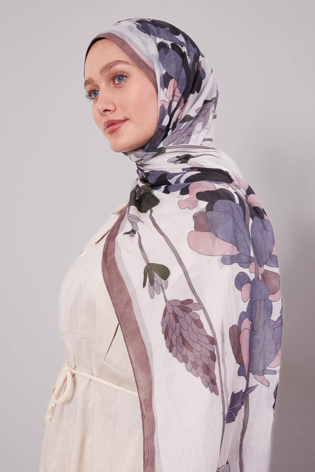 Fivescarf Acı Kahve Büyük Çiçek Desenli Craze Comfort Şal