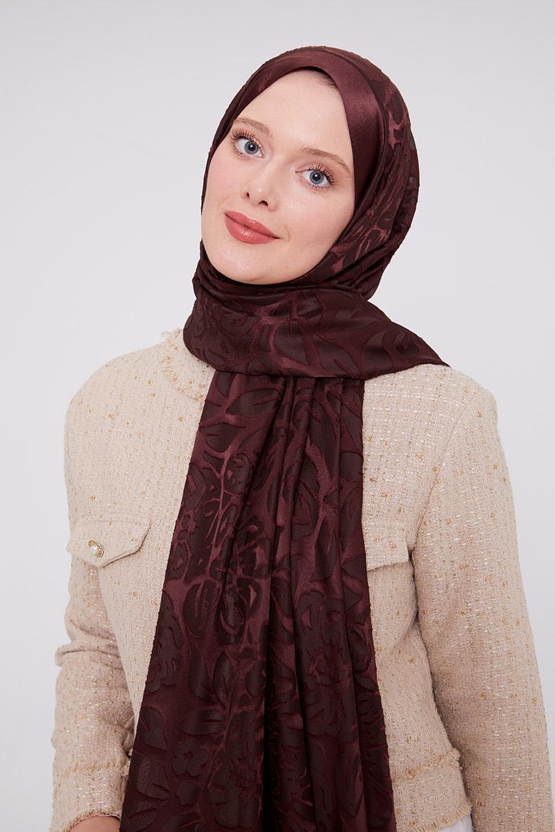 Fivescarf Acı Kahve Çiçek Desen Deluxe Devore Şal