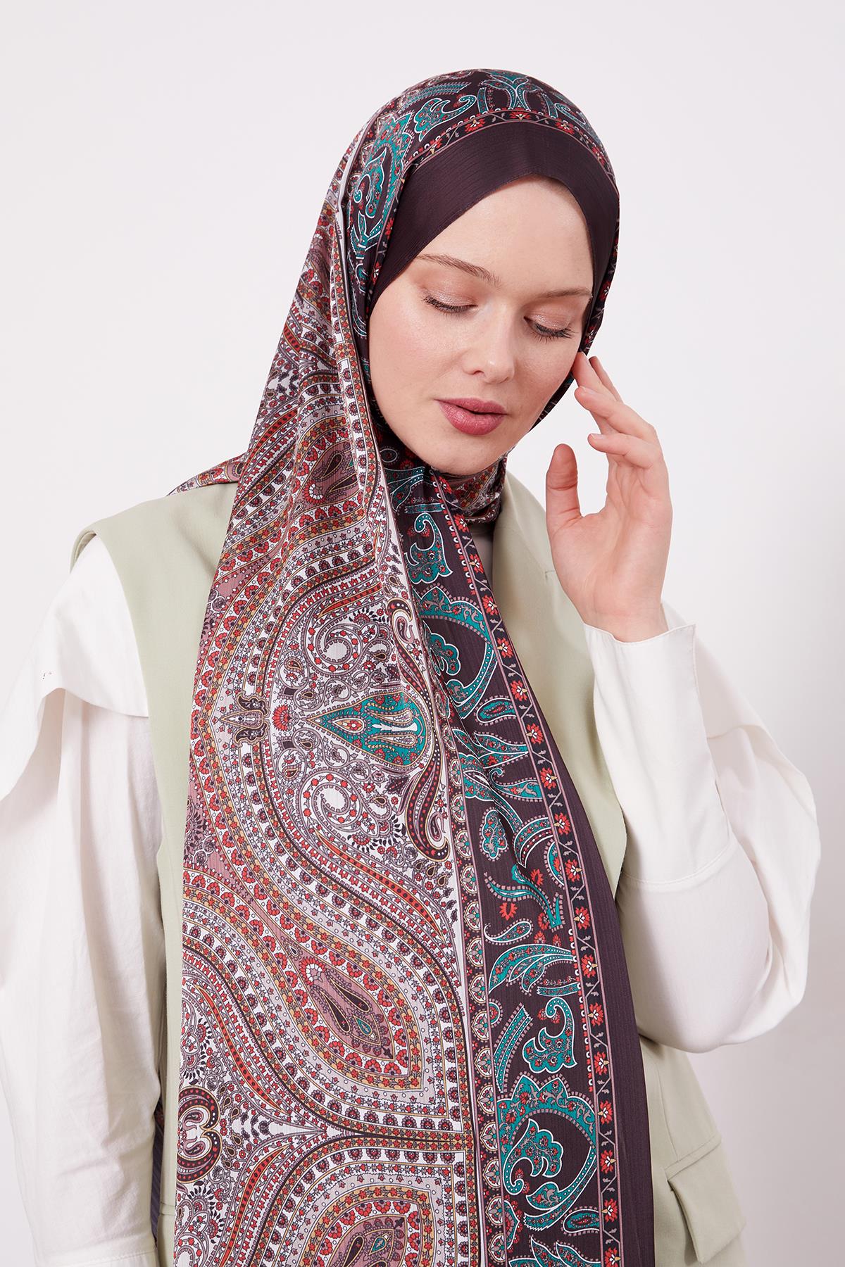 Fivescarf Acı Kahve Etnik Desen Brand Şal