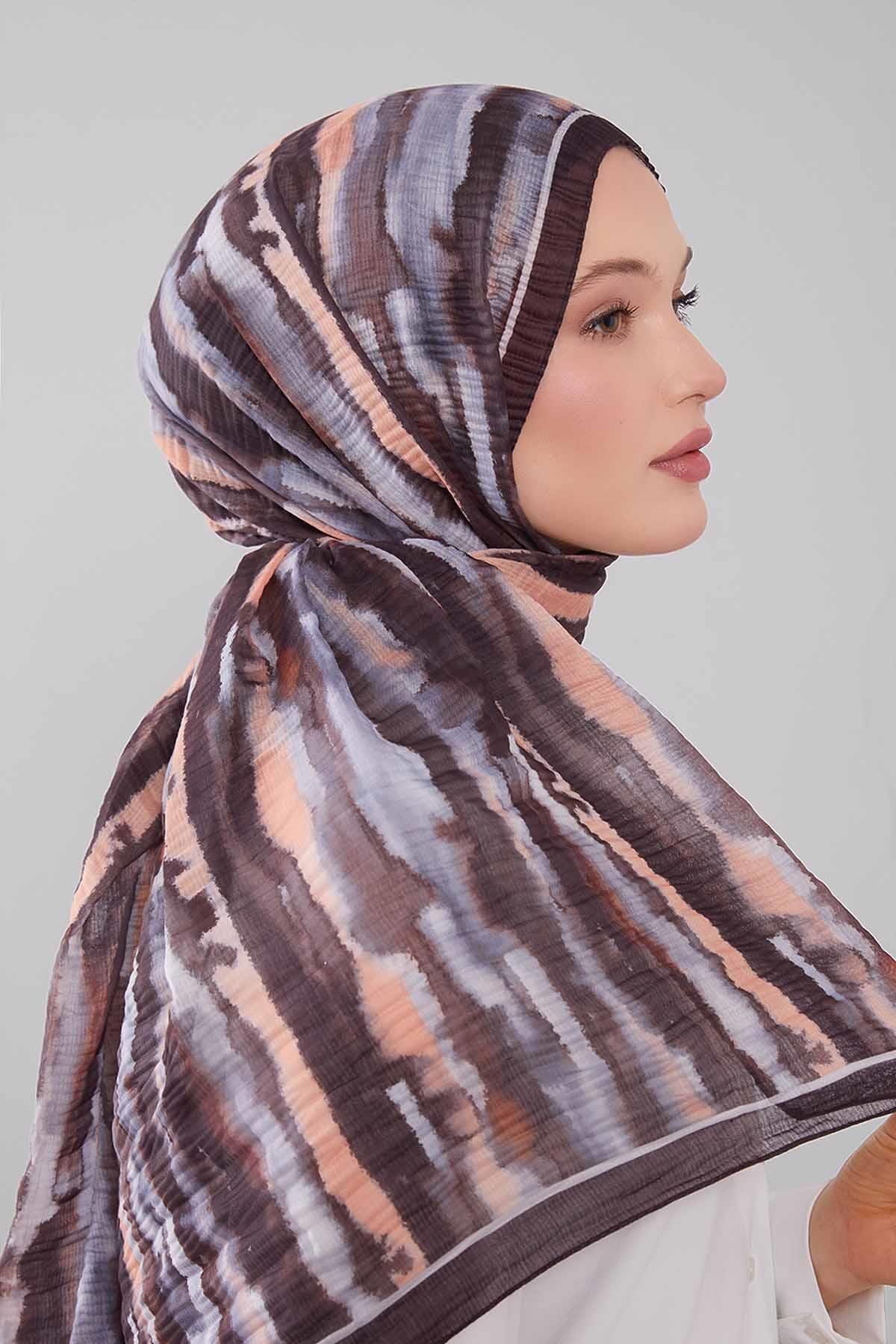 Fivescarf Acı Kahve Harmal Desen Müslin Cotton Şal