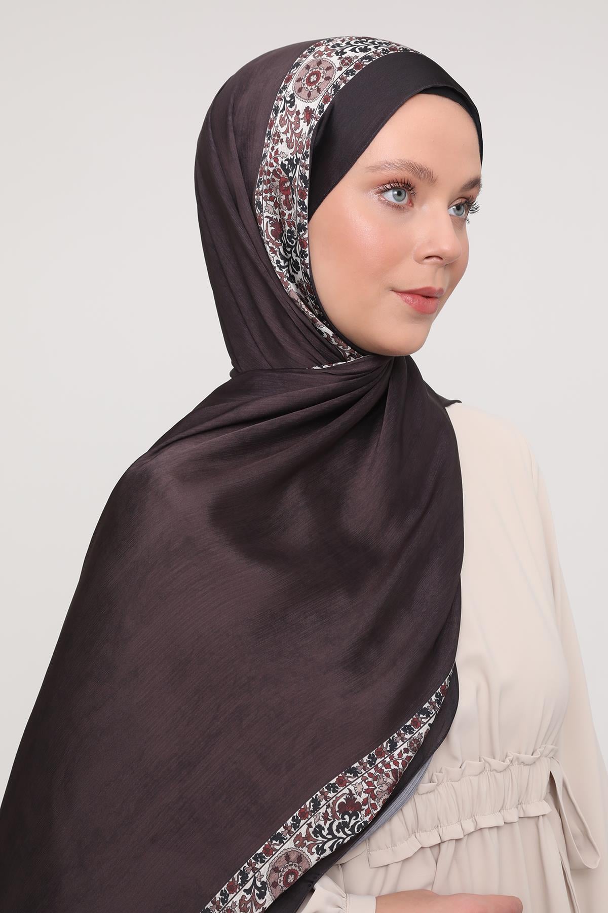 Fivescarf Acı Kahve Şeritli Etnik Desen Brand Şal