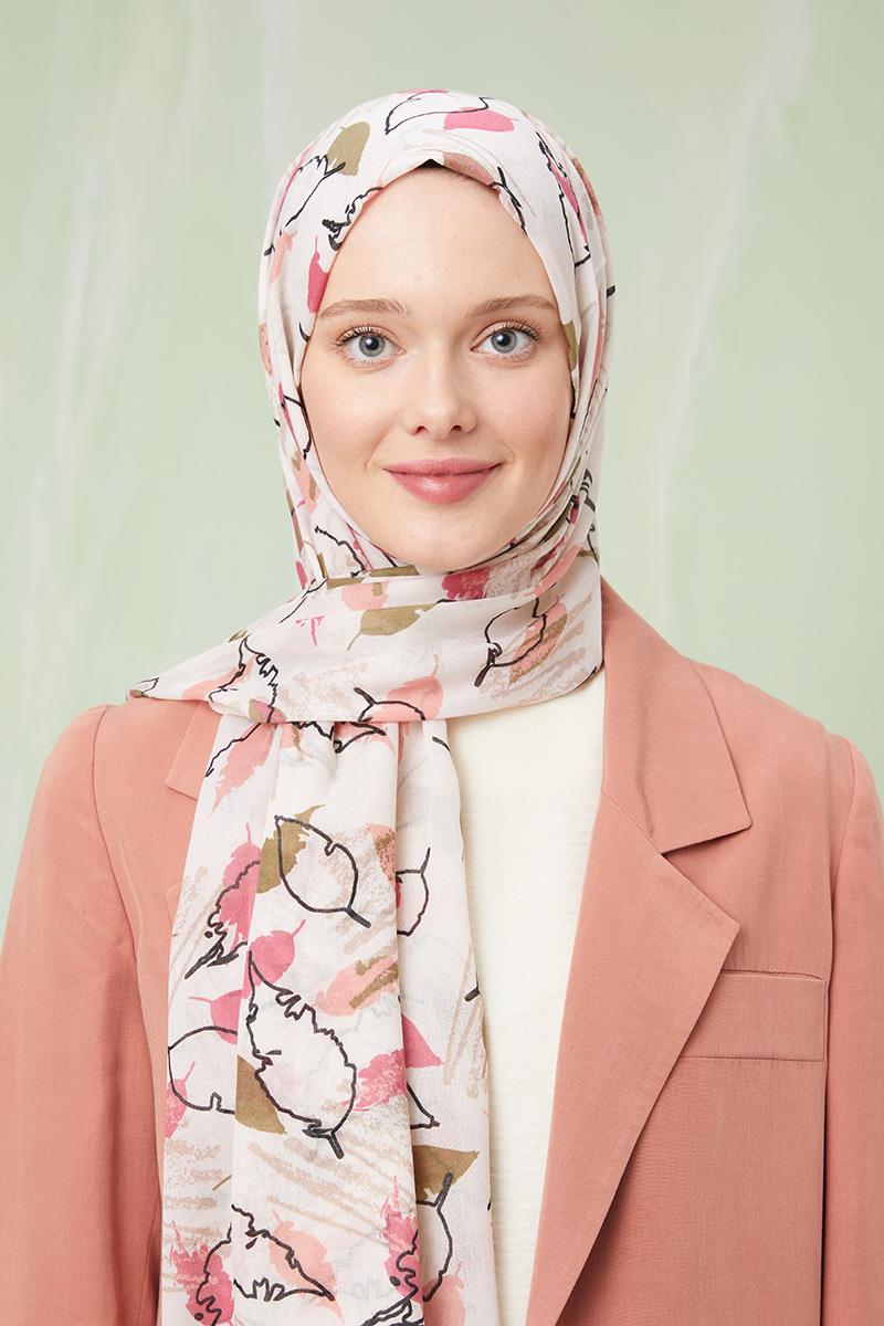 Fivescarf Açık Bej Desenli Cotton Şal