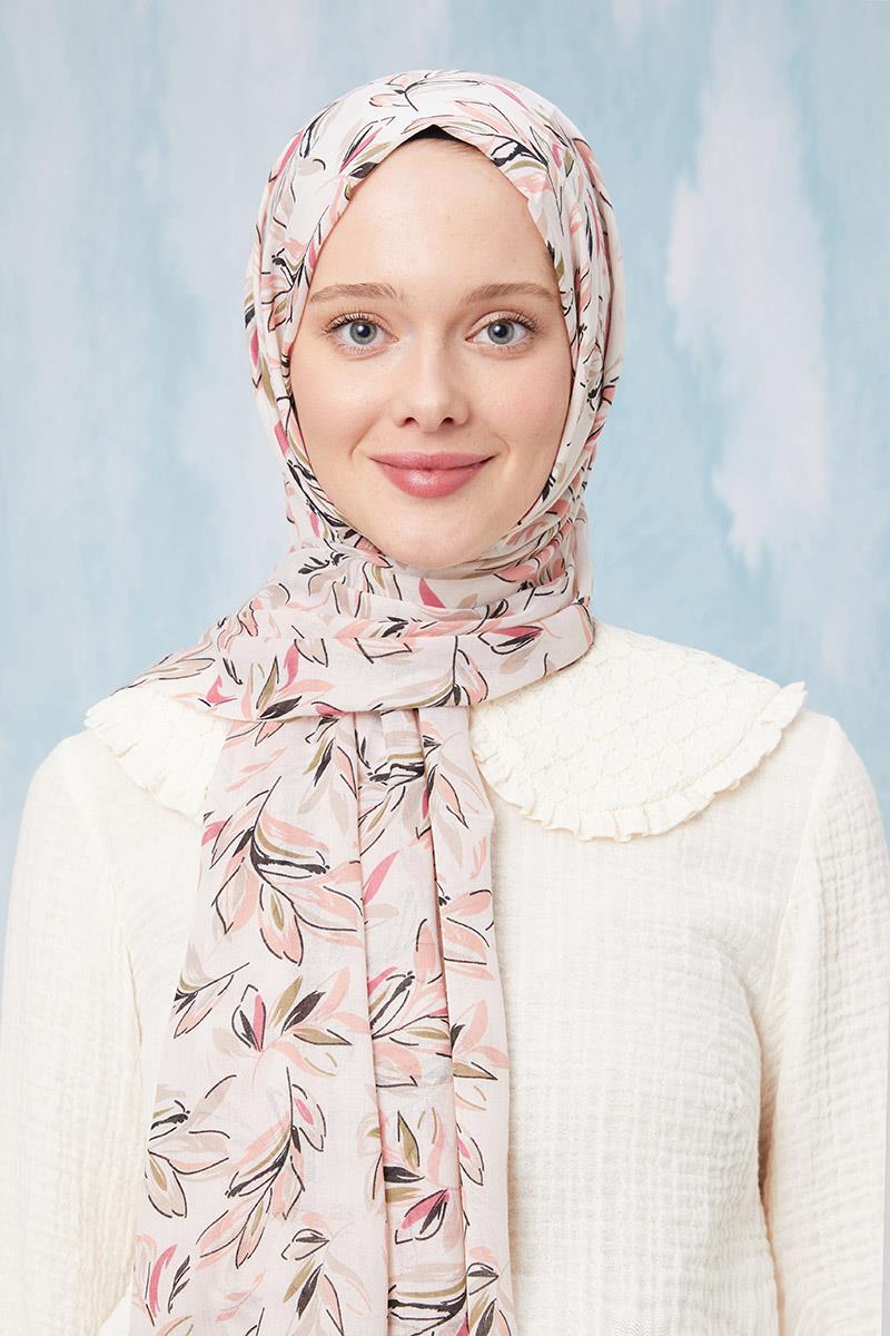 Fivescarf Açık Ekru Desenli Cotton Şal